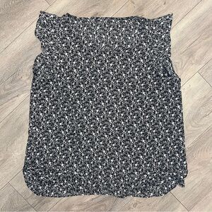 Black White Flower Floral Cap Sleeve Blouse Light Weight Unbranded Large XLarge
